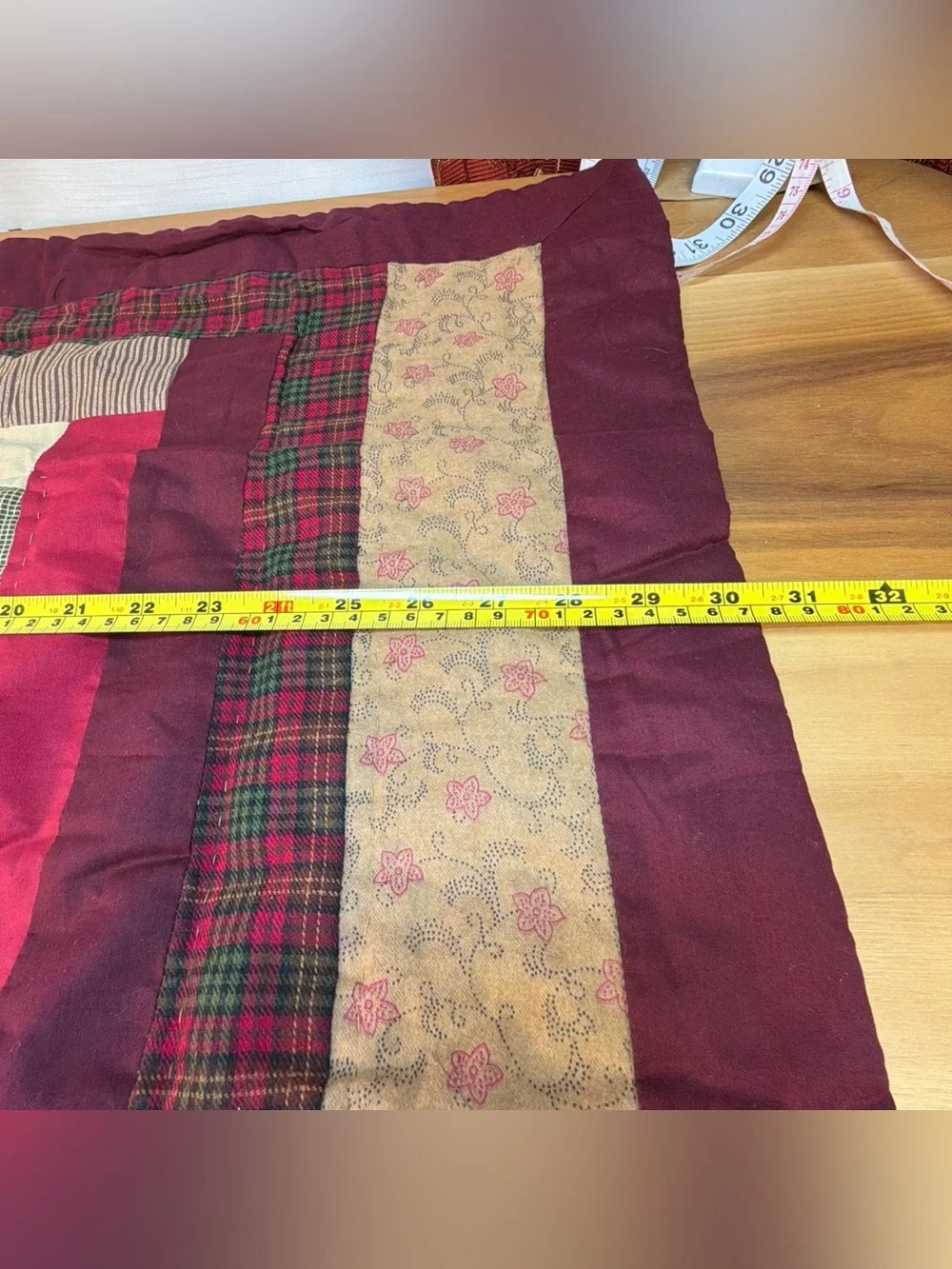 NWT Pinecone Ridge ONE Quilted Standard Pillow‎ Sham 20x26” Burgundy Patchwork